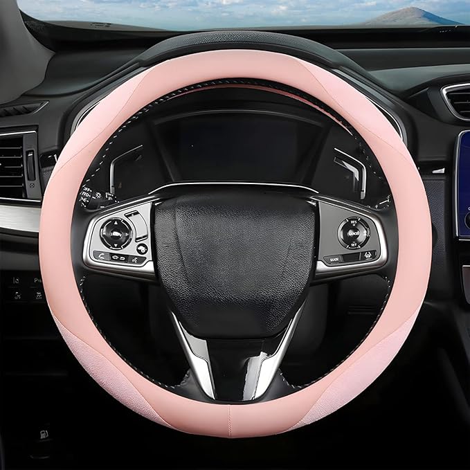 Steering Wheel Cover for Women and Men, Carbon Fiber Plush Steering Wheel Cover Soft Anti-Slip Comforting, Universal 15 Inches Steering Wheels Accessories (Deep Pink)
