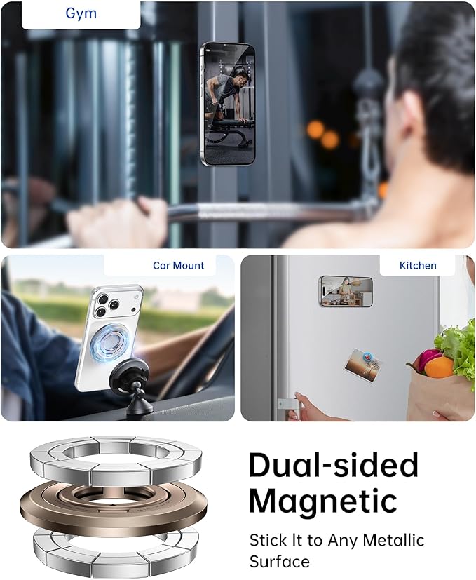 SYNCWIRE for MagSafe Ring Phone Holder, 360° Rotation Magnetic Cell Phone Grip Dual-Sided Magnets Phone Ring Kickstand Compatible with iPhone 17 16 15 14 13 12 Pro Max MagSafe, Android, Samsung etc.