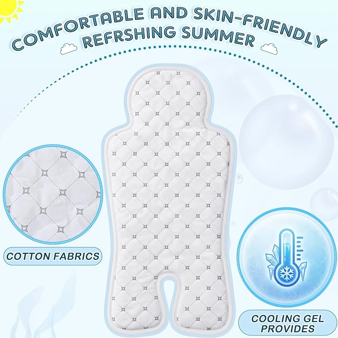 Pinkunn Gel Car Seat Baby Cooling Pad for Summer Breathable Stroller Cooler Pad Multifunctional Carseat Cooling Mat for Baby Child Dining Chair Safety Seat Stroller(White,Grid)