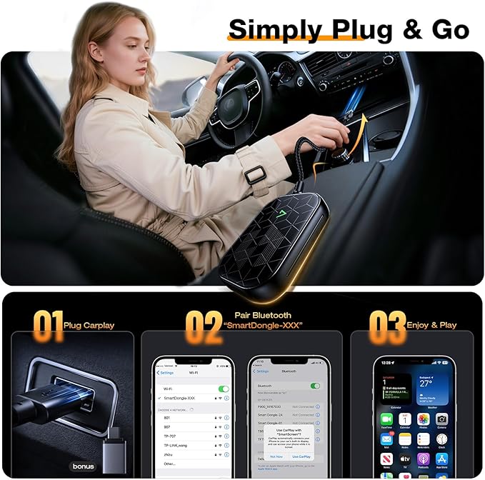 Wireless CarPlay Adapter for Apple [2026 Upgraded A7-Ultra Chip] Multi-User, Full-Auto Car Play Wireless Adapter for iPhone 6-17 Pro Max, Zero Latency, Cars 2015+, Plug & Play