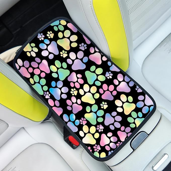Universal Car Center Console Cushion Pad,Dog Paw Print 2 Car Armrest Pad Car Armrest Seat Box Cover Protector for Most Vehicle, SUV, Truck, Car