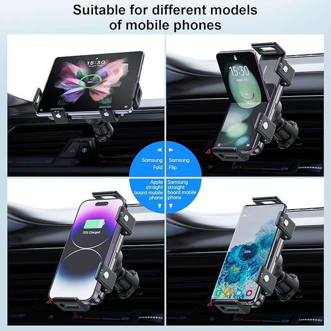 New Generation Scalable and Rotatable 15W Dual Coil Mobile Phone Wireless Car Charger,for Samsung Galaxy Z fold/flip/S/Note,Apple iPhone 8~17,Google Pixel 4~9,Compatible with 90% of Car Vents