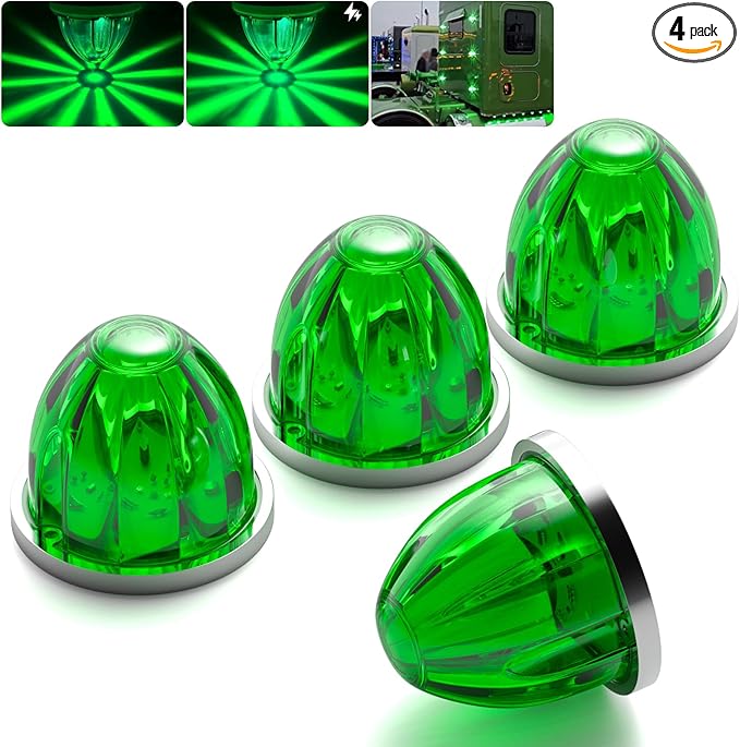 BJZ 4Pcs Green Watermelon LED Strobe+Constant Marker Lights Dual Function Watermelon-Shaped Side Marker Clearance Tail Top Cap Roof Lights for Trailer Truck Semi-Trailer Heavy-Duty Truck Bus Van
