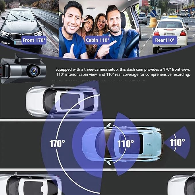 Dash Cam Front and Rear, 1080P Dual Dash Camera, WiFi & App Control, IR Night Vision, 170° Wide Angle, G-Sensor, Parking Mode, 24/7 Loop Recording, 64GB Micro SD Card Included – Black