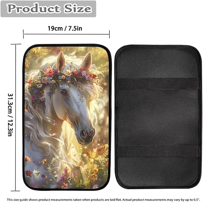 Floral Horse Armrest Pad Cover for Cars Arm Rest Cushion Pads Car Center Console Cushion Non Slip Car Accessories Car Xmas Decoration