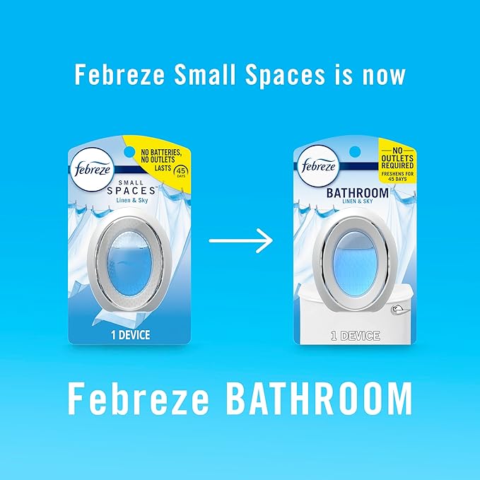 Febreze Bathroom Air Freshener Odor-Fighting for Small Spaces Scented Plug In Alternative Long-Lasting for Home and Bathroom and Kitchen Closet Air Fresheners, Linen & Sky Scent, 4 Count