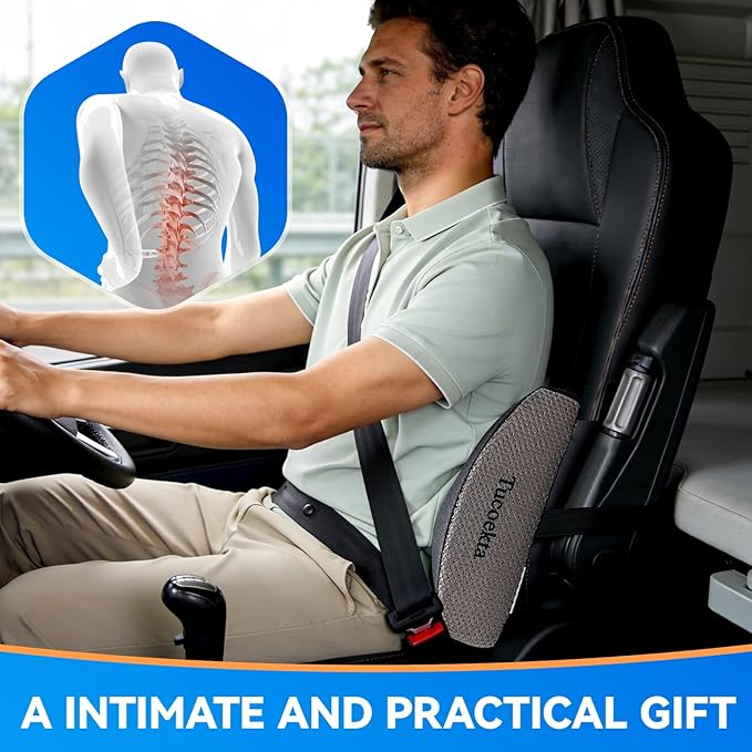 Lumbar Support Pillow for Office Chair, Gaming Chair, or Car, Memory Foam Cushion with Breathable Ventilated Mesh and Adjustable Straps for Long Lasting Back Support Ergonomic Suitable Gift