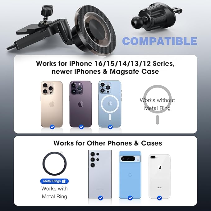 Magnetic Car Phone Holder, 2-in-1 CD Slot and Car Vent Phone Mount, 360°Rotation Tool-Free Installation Magnetic Car Mount for iPhone 17/16/15/14/13/12 Series