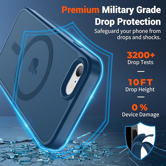 SUPFINE Magnetic for iPhone SE Case 2022 (3rd)/2020 (2nd), iPhone 8 Case (Compatible with MagSafe) (Military Grade Drop Protection) Slim Translucent Matte Phone Case, Deep Blue