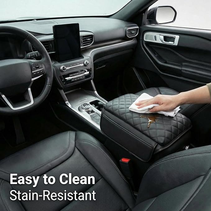 Console Cover for Ford Explorer 2020-2025 Armrest Cover Leather Arm Rest Pad Black Middle Console Cover with Pockets for Explorer Accessories