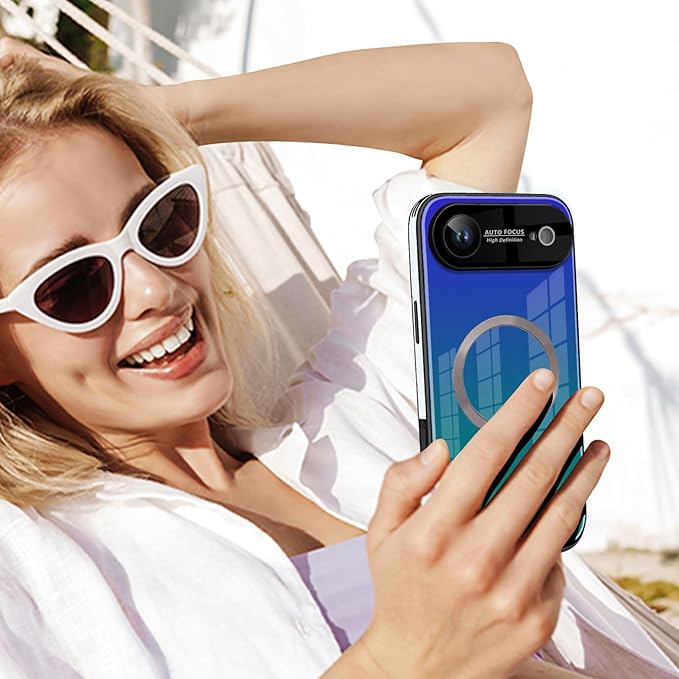 Guppy Compatible with iPhone Air Magnetic Case, with Full Camera Lens Protector [Compatible with MagSafe] Scratch Resistant Gradient Glass Back Cover Phone Case-Purple