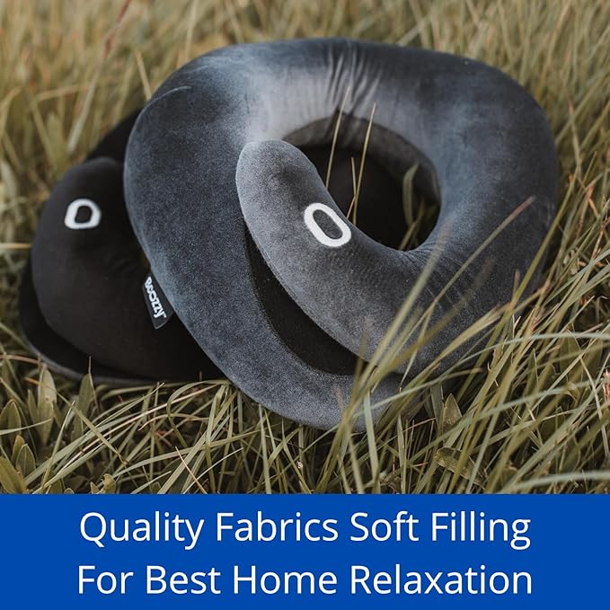 BCOZZY Flat Back Travel Neck Pillow – Patented Neck Pain Relief & Support for Head, Neck, and Chin. Ideal for Airplanes, Long Flights, Car Rides. Adjustable, Washable, with Carry Bag. Large, Navy