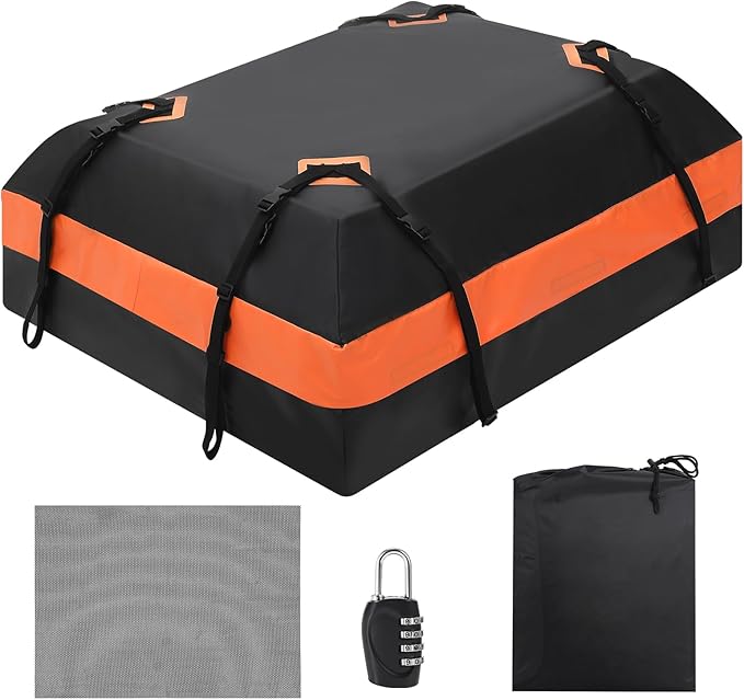 Car Rooftop Cargo Carrier Bag 15 Cubic Feet, Waterproof Roof Rack Cargo Bag for All Cars with/Without Rack, Waterproof Zip, 8 Reinforced Straps, 4 Door Hooks, Luggage Lock, Storage Bag