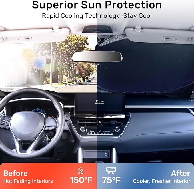 2025 Upgraded Zanch Car Front Windshield Sun Shade - Ultimate Uv Protection & Heat Reductionlinnovative No-Light Leakage TechnologylFoldable DesignPerfect Fit for Sedan, Small(59" x 29")