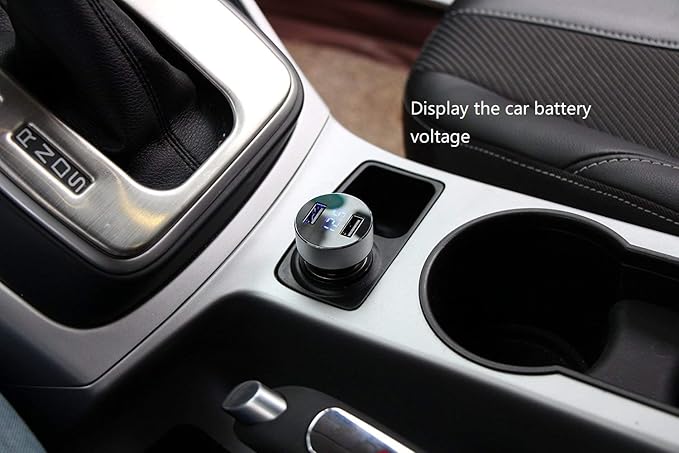 LIHAN 2 USB Car Charger,12V/24V Voltage Meter, Output 4.8A, Cigarette Lighter Plug Adapter Compatible with iPhone,iPad, Samsung, USB Charging Devices, Silver