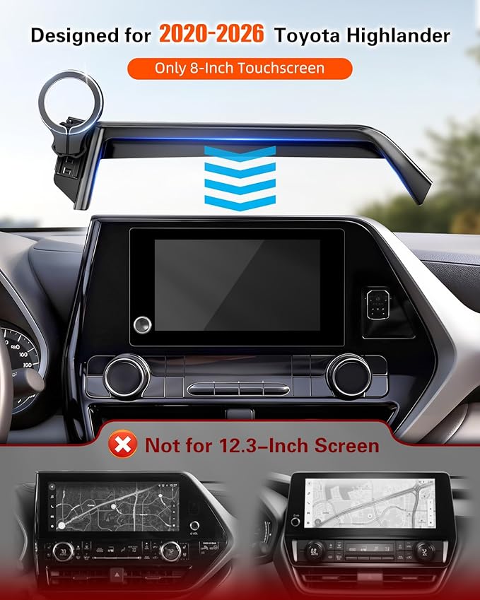 pop-tech Magnetic Car Mount for Toyota Highlander 2020 2021 2022 2023 2024 2025 2026: for MagSafe Strong Magnets Cell Phone Holder Fit 8-Inch Touch Screen Cradles for iPhone Accessories