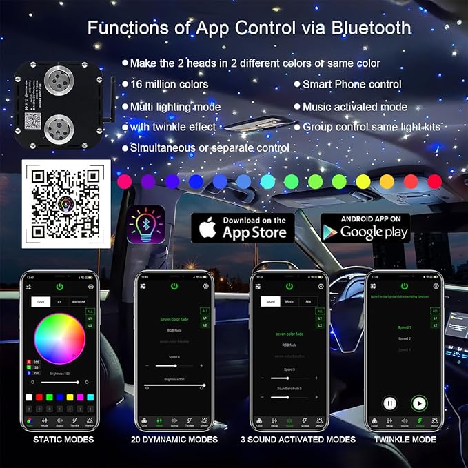 AKEPO 50W Dual-Head Dual-Color Twinkle Fiber Optic Light Engine, Twinkle+Same or Different Color+Bluetooth APP Control+Music Activated+28-Key Remote for Home Fiber Optic Star Ceiling Kit