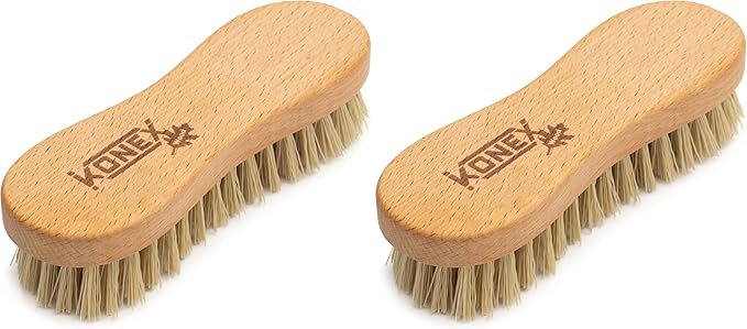 KONEX Nylon Fiber Economy Utility Cleaning Hand Brush | Heavy Duty Hand-Held Scrub Brush Stiff Bristles | Wooden Body, Ideal Scrub Brushes for Cleaning (Peanut Shaped) (Pack of 2)