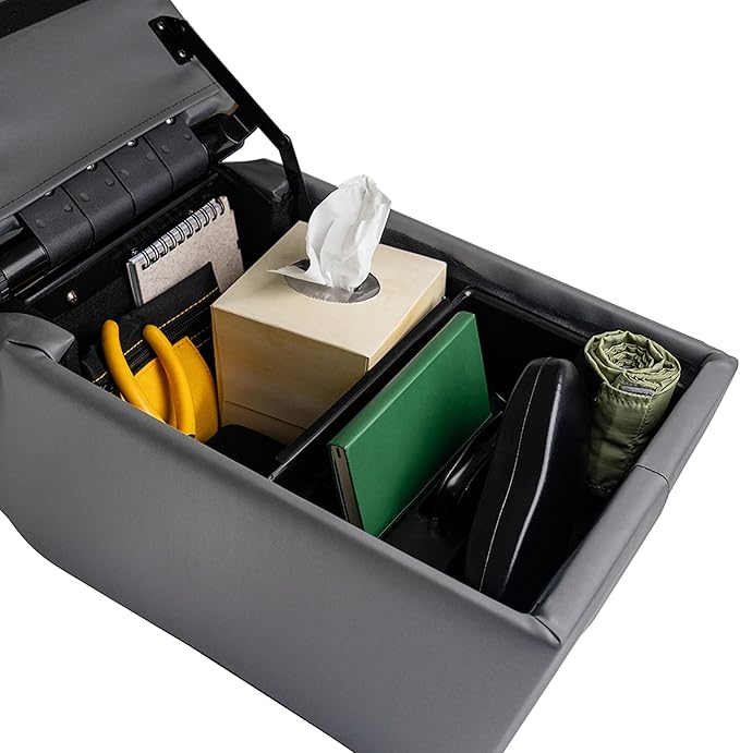 NVS Universal Truck Console Contractor Bench Seat Organizer with Adjustable Cup Holders, Clipboard Storage & Padded Armrest Lid - Dark Gray