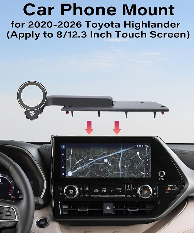 Car Phone Holder for 2020-2026 Toyota Highlander Accessories Compatible with MagSafe Cell Phone Mount 360° Rotation Does Not Affect Air Vent,Dashboard Original-Size Replacement Model