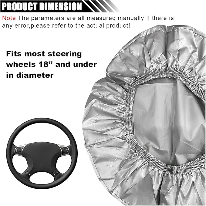 Car Steering Wheel Cover Sun Shade, Anti-Heat Steering Wheel Protector, Universal 18 Inch Auto Steering Wheel Sun Block Cover, Steering Wheel Shield Accessories for Most Car Truck SUV (Silver)