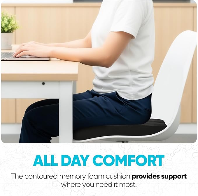 FORTEM Seat Cushion, Office Chair Cushion, Desk Chair Memory Foam, Sciatica Coccyx Tailbone Pain Relief, Pressure Relief, Sitting Pad, for Long Gaming & Sitting, Washable Cover, Non Slip, XL