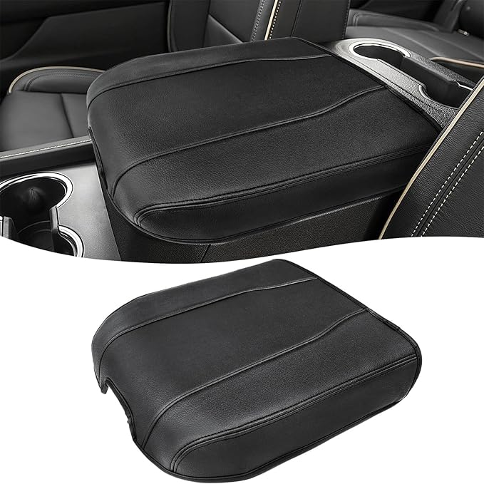 Center Console Armrest Cover for Chevy Silverado & GMC Sierra 2019-2026, Yukon & Tahoe & Suburban 2021-2026, Floor Console Bucket Seat Only, Vinyl Middle Console Cover, Scratchproof, Black