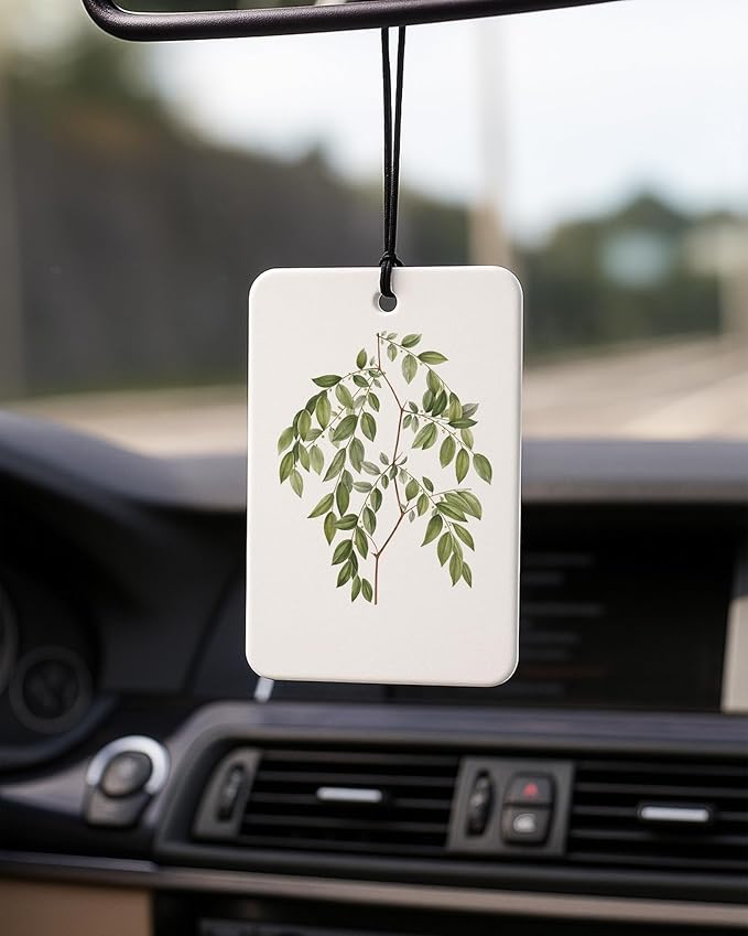 Rustic Green Botanical Car Air Freshener 4 Pcs Coconut Scented, Floral Car Accessories Mirror Decor for Women, Cottagecore Flower Aesthetic Hanging Air Freshener for Cars Closet Drawer Books