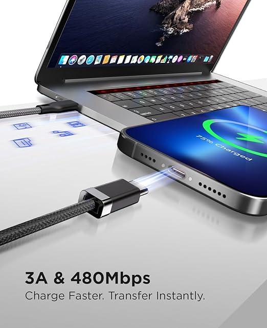 Magtame USB C to USB C Cable, 3.3FT StayCable with Anti-Drop Magnetic Holder, Braid 60W Type C Fast Charging Cord for Bedside/Car, Compatible with iPhone 17/16, Laptop