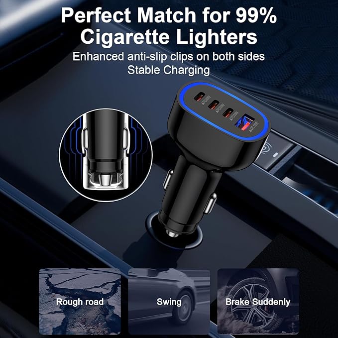 Samsung Car Charger USB C 90W Fast Charging Adapter for Samsung Galaxy A17 A16 A15 5G A56 A36 S25 Edge S24 Ultra S23 S22 S21 4Port Cigarette Lighter Fast Car Phone Charger for iPhone 17 16 Pro Max 15
