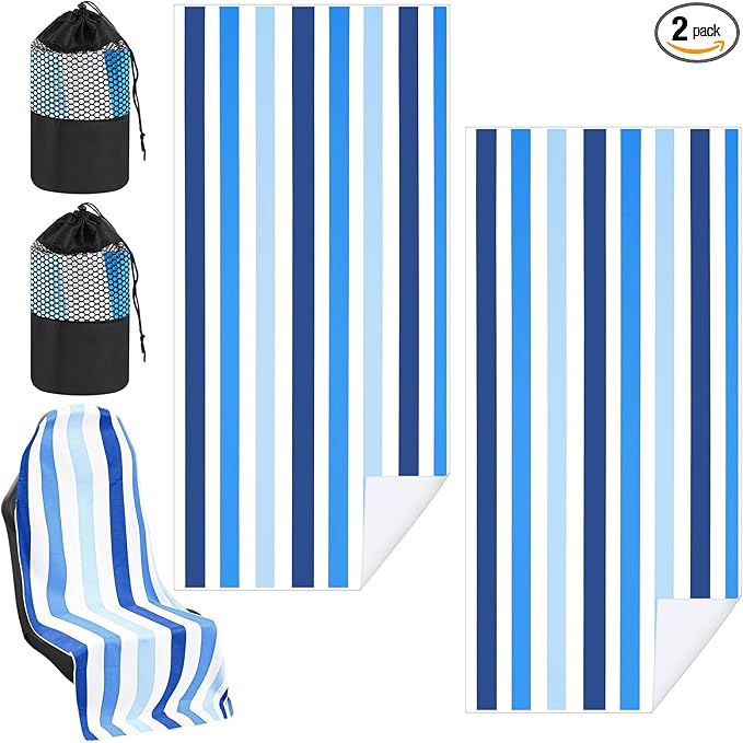 2 Pack Car Seat Towel Covers with Storage Bag 63 x 32 Inch Athletic Running Towel Seat Sweat Washable Non Slip Cover Gift for Car Outdoor Sport Activities (Blue Vertical Stripes)
