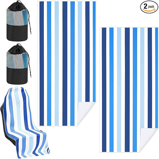 2 Pack Car Seat Towel Covers with Storage Bag 63 x 32 Inch Athletic Running Towel Seat Sweat Washable Non Slip Cover Gift for Car Outdoor Sport Activities (Blue Vertical Stripes)