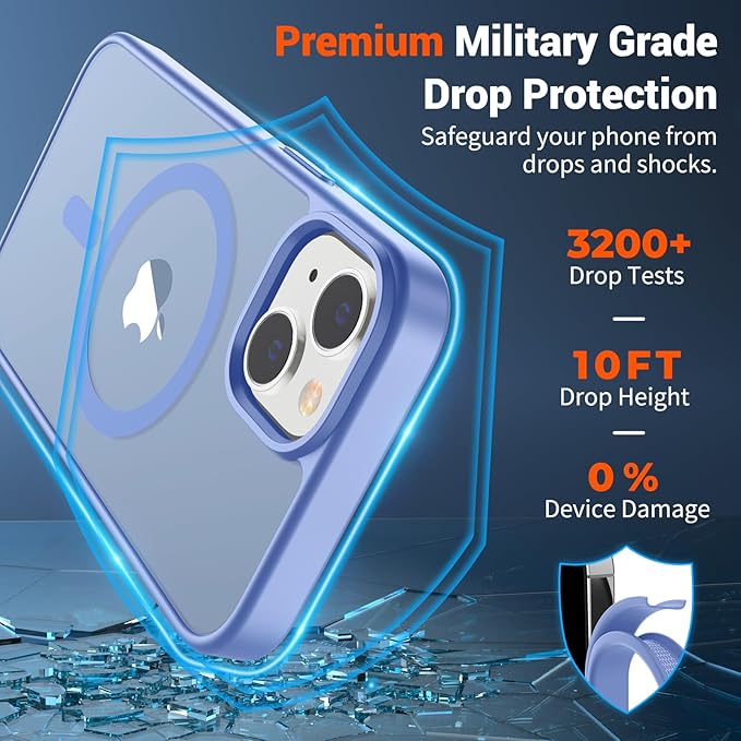 SUPFINE Magnetic for iPhone 15 Case (Compatible with MagSafe) (Military Grade Drop Protection) Slim Translucent Matte Shockproof with Anti-Fingerprint Phone Case, Blue Purple