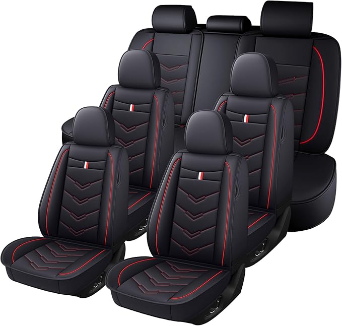 Car Seat Cover 7 Seats for Hyundai Palisade 2020-2025, Durable Wear Resistant Waterproof Sport Seat Covers, Breathable No Odor Premium Leather Vehicle Seat Covers.(Standard,Black Red)