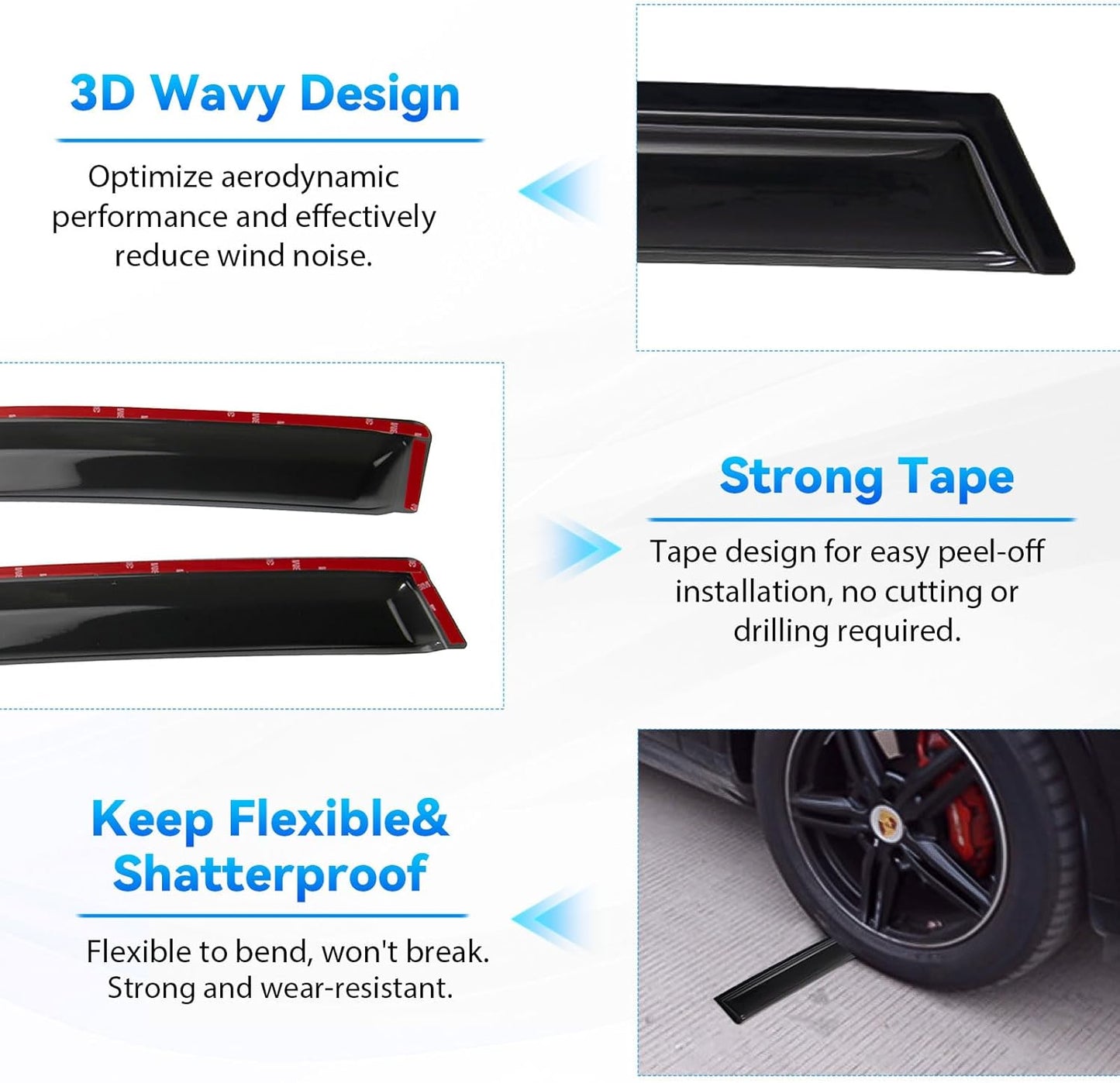 4pcs Front+Rear Smoke Tint Sun/Rain Guard Outside Mount Tape-On Vent Window Visors Compatible with 09-13 Forester