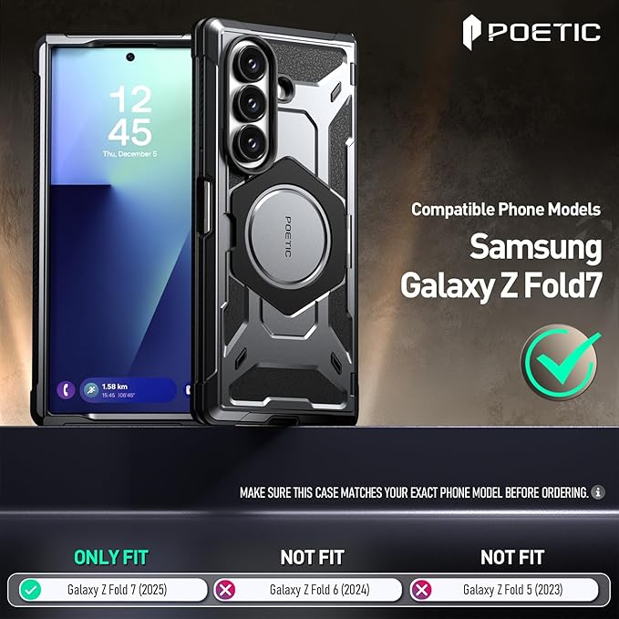 Poetic Spartan for Samsung Galaxy Z Fold 7 Case, [Hinge Protection][Magnetic Ring Adjustable Stand][Built-in Screen Protector][Compatible with MagSafe] Full-Body Rugged Phone Case, Metallic Gun Metal