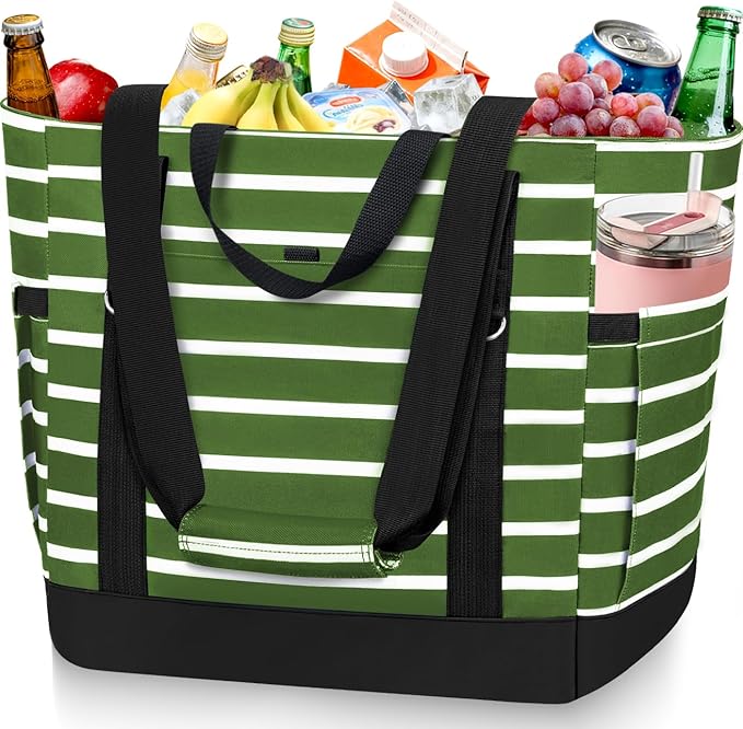 HUANLANG Soft Cooler Bag Insulated for Travel,Large Insulated Grocery Bags with Zippered Top,PEVA Collapsible Food Delivery Cooler Bag for Beach, Travel, Picnics