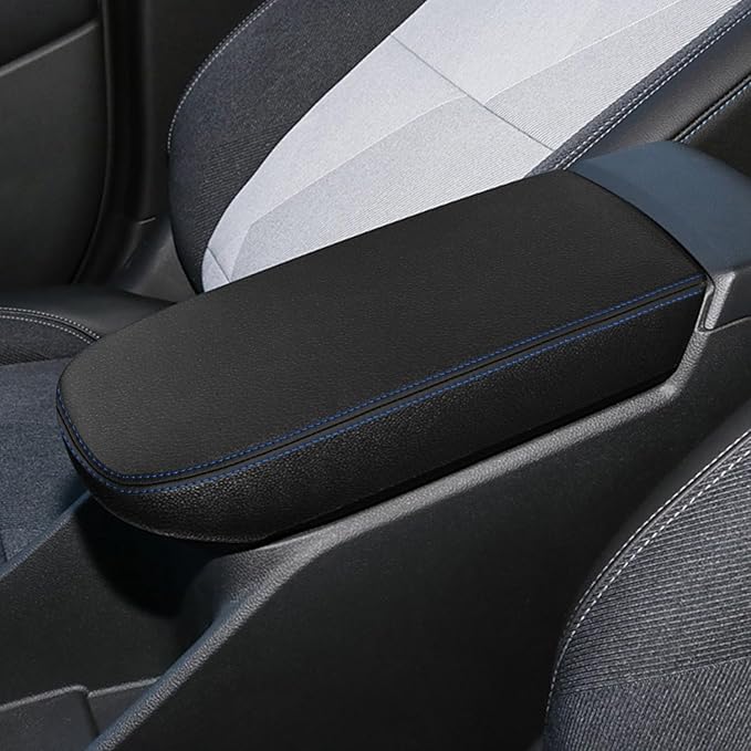 Console Cover for 2024 2025 2026 Chevrolet Trax (LS/1RS/LT/2RS/ACTIV) Leather Center ArmRest Box Cover Pad 2024 2025 2026 Chevy Trax Accessories Protector Cushion (Blue Stitches)