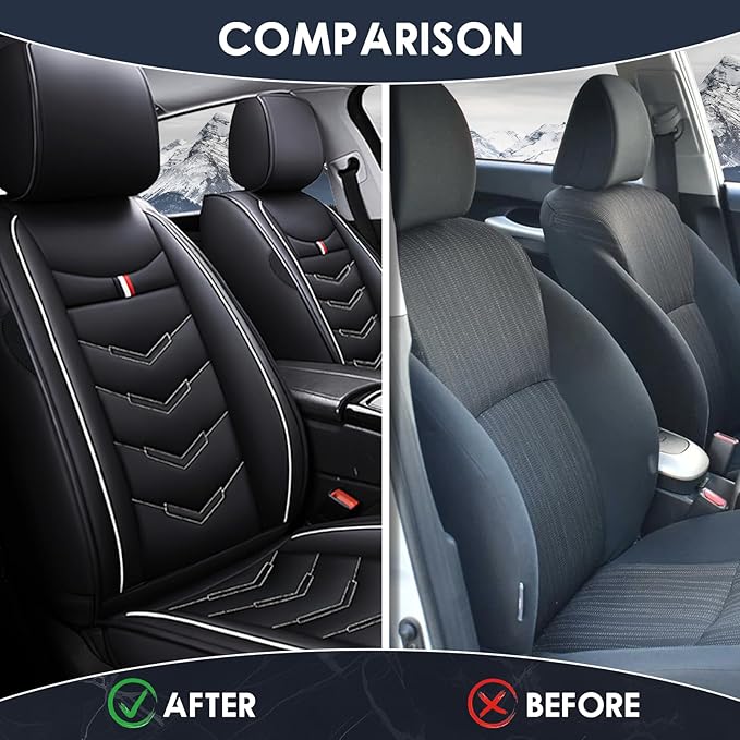 Car Seat Cover 2 Seats for Chevrolet Camaro 2000-2024, Durable Wear Resistant Waterproof Vehicle Cushion Cover, Breathable No Odor Premium Leather Vehicle Seat Covers.(Standard,Black White)