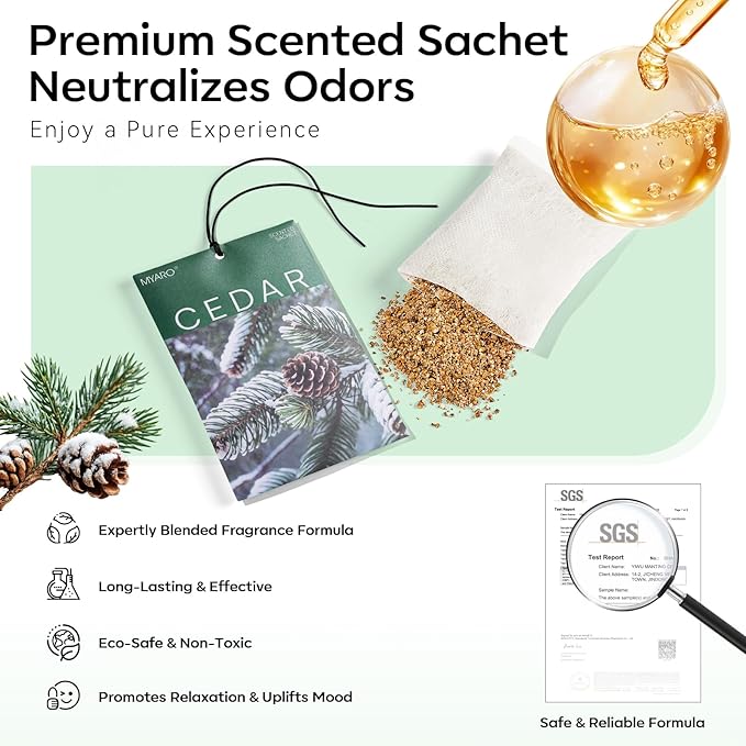 MYARO 20 Pack Cedar Scented Sachets - Woody Aroma Freshener Bags for Closet, Drawer & Car, Odor Eliminator for Clothes, Small Storage - Home Fragrance Potpourri Bags