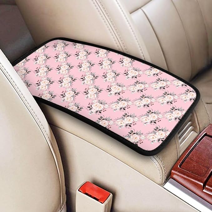 Car Armrest Cover Auto Center Console Pad Arm Rest Cushion Soft Car Accessories Universal for Most Vehicle (Vintage Floral Bouquets Flowers Pattern Design)