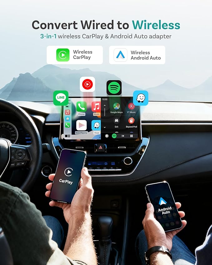 OTTOCAST Magic CarPlay Box 3-in-1 Wireless CarPlay Adapter for iPhone & Android Auto with YouTube Netflix TikTok+,Plug & Play,Auto Bluetooth Connection, Supports SIM & TF Card,App Download,E2