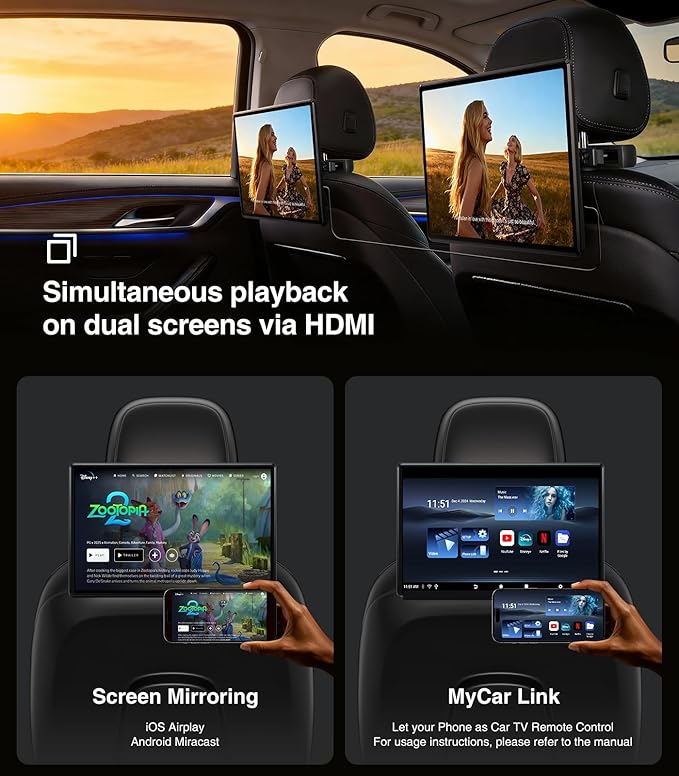 16 inch Android 13 Car Headrest Monitor Screen Car TV Entertainment System for Cars Backseat,Support Phone Wireless Mirroring Sync Screen WiFi HDMI Bluetooth USB SD Video Player 4G+64G (16" 4+64 1pcs)