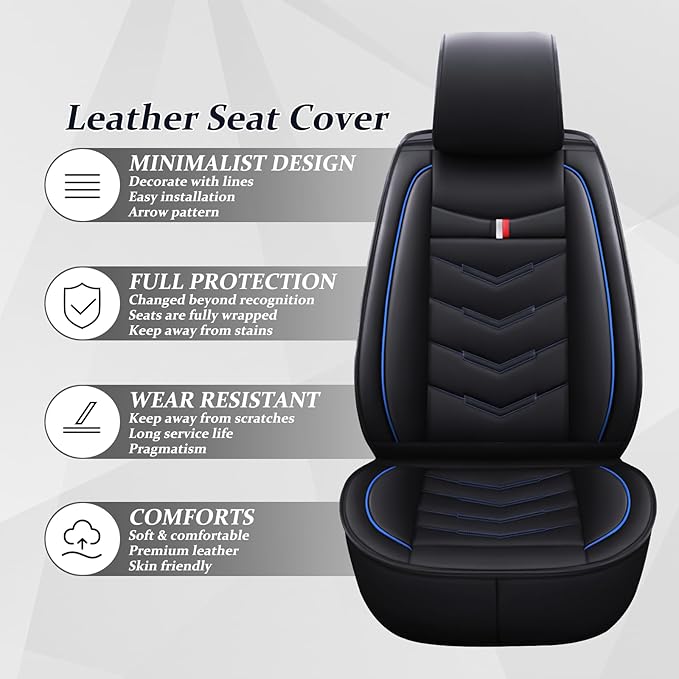 Car Seat Cover 7 Seats for Ford Explorer 2000-2025, Waterproof Durable Compatible Airbag, Premium Leather Seat Protector(7 Seats Luxury,Black Blue)