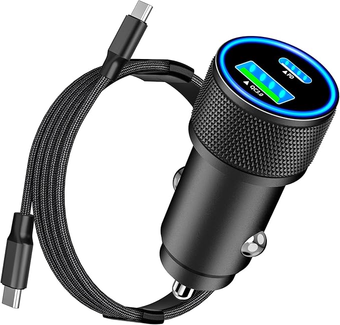 [Apple MFi Certified] iPhone 17 Car Charger, KYOHAYA 52.5W PD/QC Car Power Adapter USB-C Car Charger Cigarette Lighter with Type-C Braided Cable for iPhone 17/17 Pro Max/16 Pro/15/Galaxy S26/S25/Pixel