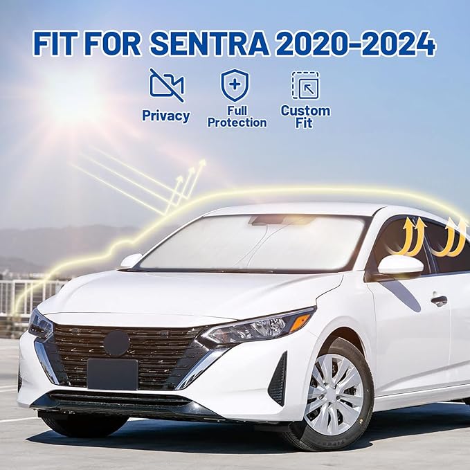 Car Window Shades for Nissan Sentra 2020-2024 Accessories - Full Set 6PCS Side Window Sunshades with Memory Frame & Blackout Fabric, Privacy UV Shield for Camping/Travel