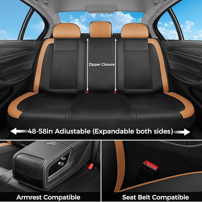 FLORICH Car Seat Covers Full Set, Universal Seat Cover 5 Seats, Automotive Seat Covers with Mesh Leather, Waterproof Car Seat Protector, Breathable Car Seat Cushion for Most Car SUV Truck, Orange
