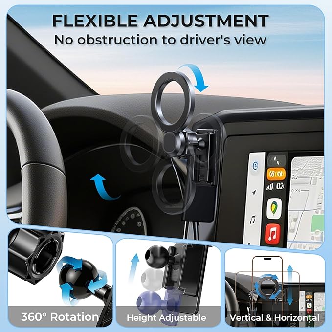 Car Phone Holder for Toyota Camry LE/SE 2026 2025 (Only for 8-Inch Screen) 360° Rotation Magnetic Cell Phone Mount, Compatible with Magsafe, Does Not Affect Air Vent
