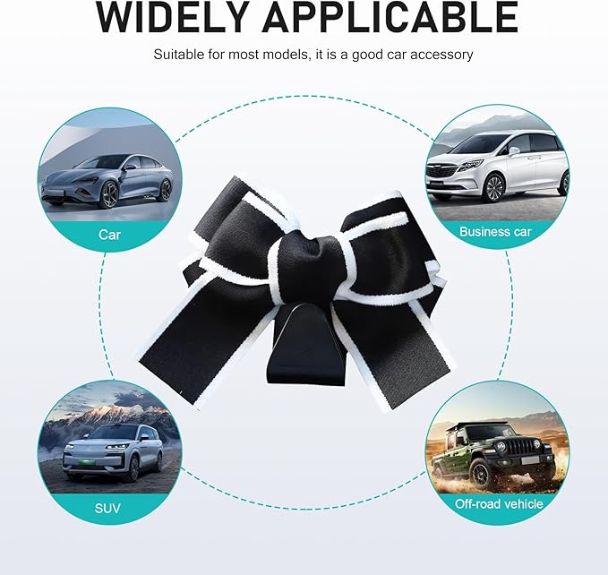 2 PCS Car Seat Headrest Hooks, Cute Bow Back Seat Storage Hangers for Handbag Purse Coat, Universal Auto Organizer Hooks (Black Line)