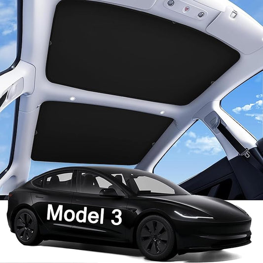 2026 Upgraded Tesla Model 3 Highland Sunshade Roof, UPF200+ Roof Sunshade with Storage Bag, No-Sag&No-Gaps Heat Insulation Foldable Roof Shade,Tesla Accessories for Highland 2024-2026,Black